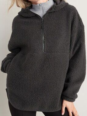 Old Navy Sherpa Half-Zip Tunic Hoodie in Dark Grey